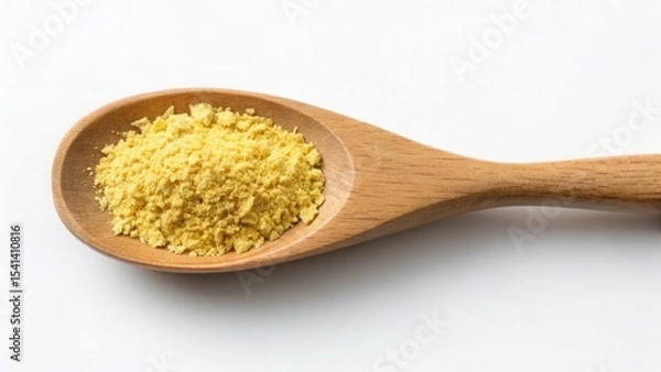 Obraz Vegan diet for cholesterol concept. Spoon filled with yellow powder on a white background.
