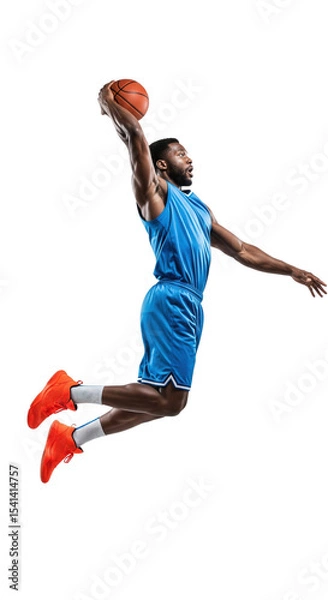 Fototapeta Dynamic basketball player in mid-air action shot with transparent background showing athleticism and intensity