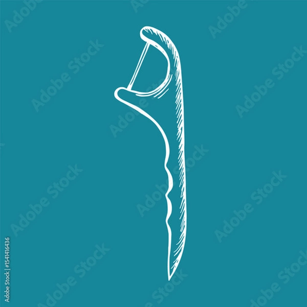 Obraz Dental floss for oral care illustrated in a hand-drawn vector line style. In-home dental hygiene, stomatology. Simple outline doodle clipart isolated