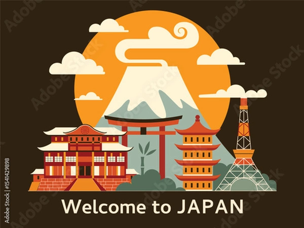 Obraz Travel to Japan Scene with Mount Fuji
