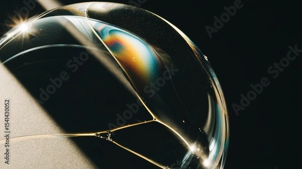 Fototapeta Macro shot of clean soap bubble with abstract colorful patterns