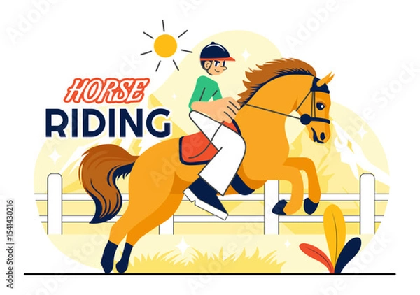 Obraz Horse Riding Vector Illustration Featuring Practicing Horseback Riding or Equestrian Sports in a Green Field with Flat Style Cartoon Background