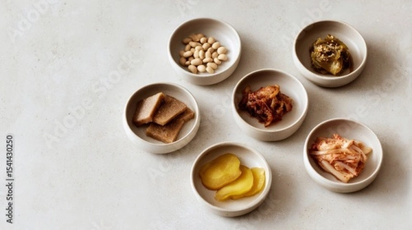 Fototapeta Flat lay composition of diverse fermented foods for culinary inspiration