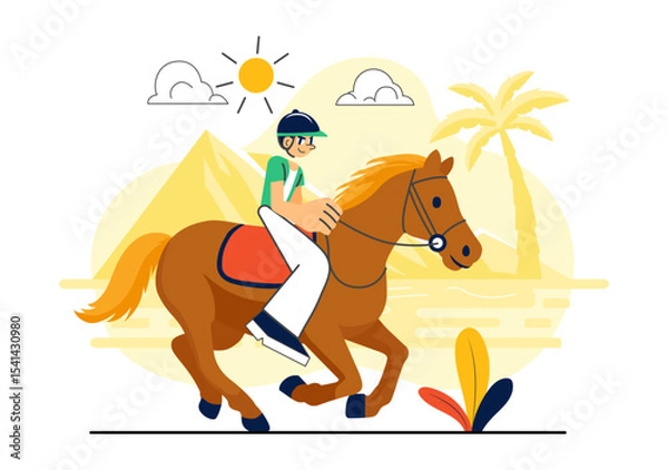 Obraz Horse Riding Vector Illustration Featuring Practicing Horseback Riding or Equestrian Sports in a Green Field with Flat Style Cartoon Background
