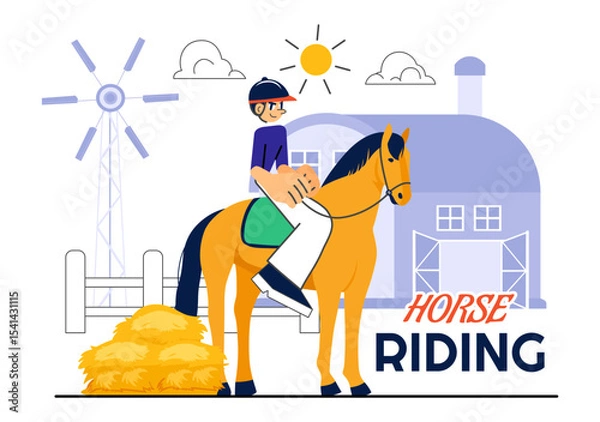 Obraz Horse Riding Vector Illustration Featuring Practicing Horseback Riding or Equestrian Sports in a Green Field with Flat Style Cartoon Background