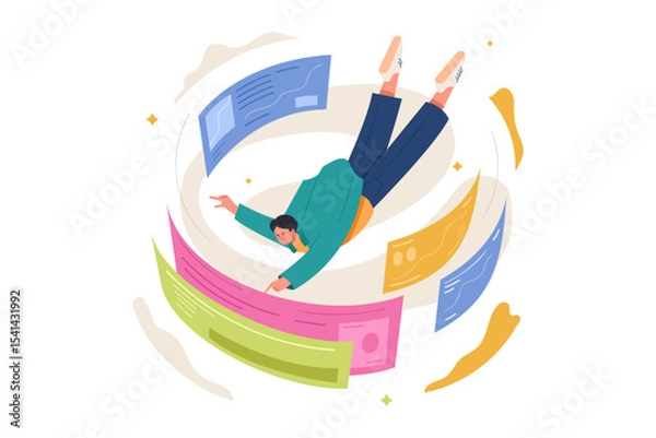 Fototapeta Man Floating in Digital Documents Illustration