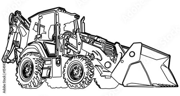 Fototapeta Heavy Construction Vehicle Line Vector Art