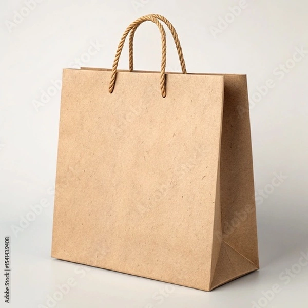 Fototapeta a kraft paper bag with rope handles, perfect for shopping or gifting. it is eco friendly, recycled, and reusable. great for retail packaging, branding, or promotional events. 