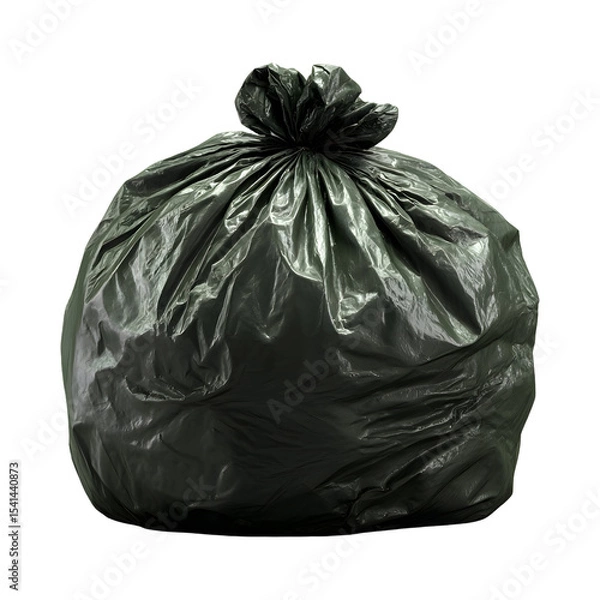 Fototapeta Full black garbage bag on a transparent background, waste disposal and pollution reduction