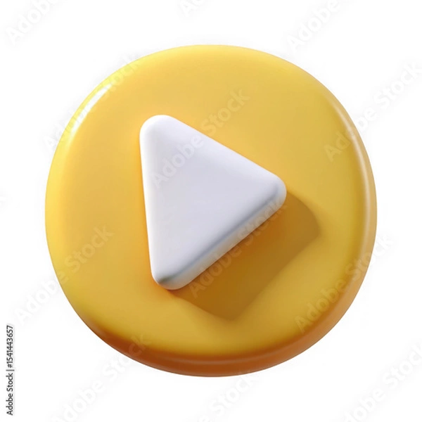 Obraz 3d play button icon yellow circle isolated on transparent background