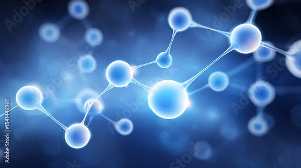Fototapeta Abstract blue molecular structure background. Science, chemistry, or medicine concept with connected spheres for banner and website.