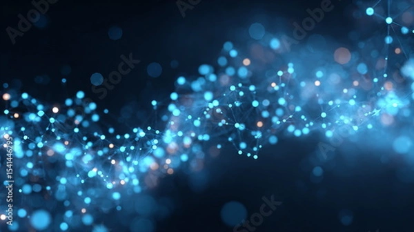 Fototapeta Abstract blue molecular structure background. Science, chemistry, or medicine concept with connected spheres for banner and website.