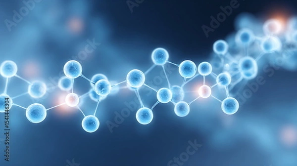 Fototapeta Abstract blue molecular structure background. Science, chemistry, or medicine concept with connected spheres for banner and website.