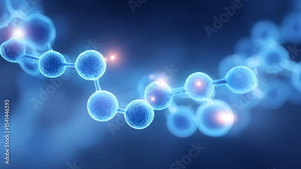 Fototapeta Abstract blue molecular structure background. Science, chemistry, or medicine concept with connected spheres for banner and website.