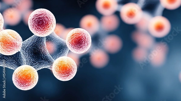 Fototapeta Microscopic view of a human cell structure. Biology and medical research concept. Scientific illustration for healthcare or biological study.