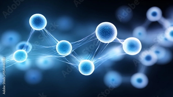 Fototapeta Abstract blue molecular structure background. Science, chemistry, or medicine concept with connected spheres for banner and website.