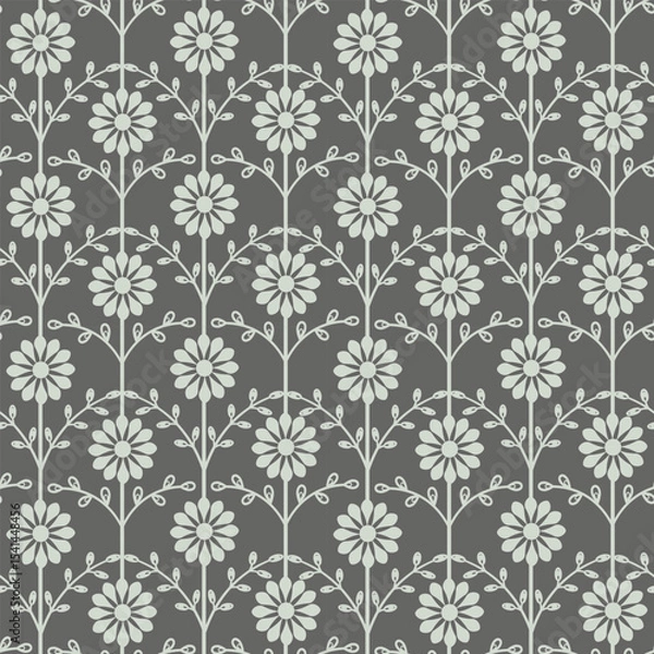Fototapeta Seamless Floral Pattern with Stylized Daisies on Dark Background