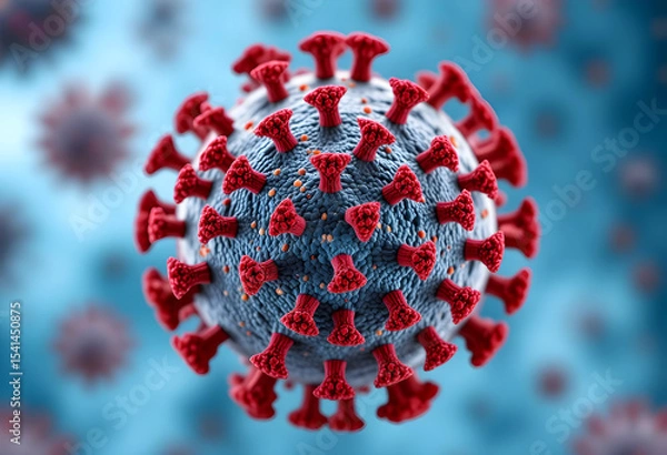 Fototapeta 3D Influenza virus particle with hemagglutinin and neuraminidase proteins.