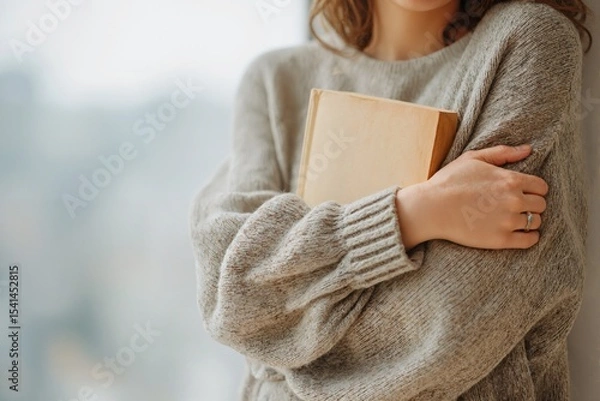 Fototapeta Female hands hugging a book on a light background