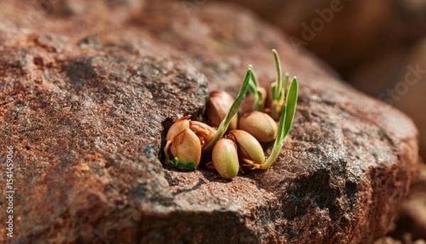 Obraz Firefly seedlings sprouting in extreme conditions of the Carpathian Mountains, highlighting resilience in nature