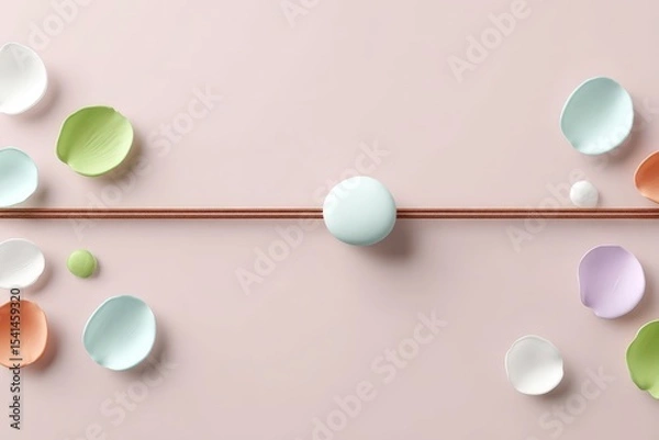 Fototapeta Minimalist abstract composition with colorful ceramic shapes on pink background