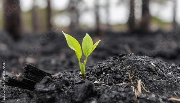 Obraz New life emerges from the ashes after forest fire devastation