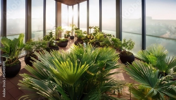 Obraz Rooftop eco garden adorned with lush plants and sunlight at Firefly Arion Flora