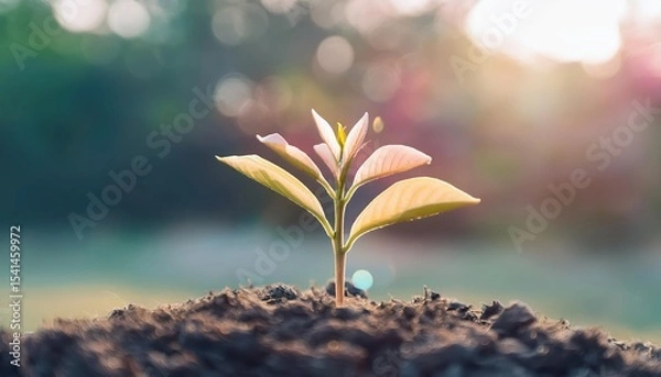 Obraz Morning light enhances the growth of young seedlings in a natural setting promoting healthy plant development