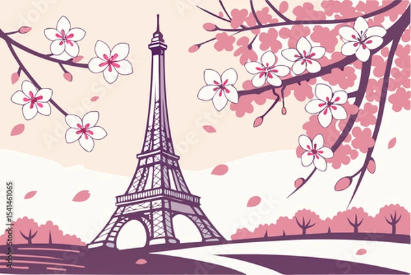 Obraz Paris eiffel tower spring blossom scene