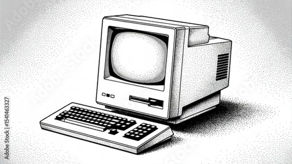 Fototapeta Vintage Computer Desktop  Retro PC  80s Technology  Classic PC  Old Computer System   Mono