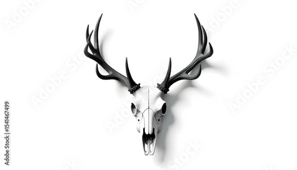 Obraz Monochromatic deer skull vector art on a clean white backdrop.