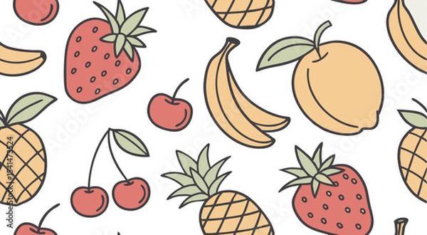 Fototapeta Cute doodle fruit's seamless pattern background vector design