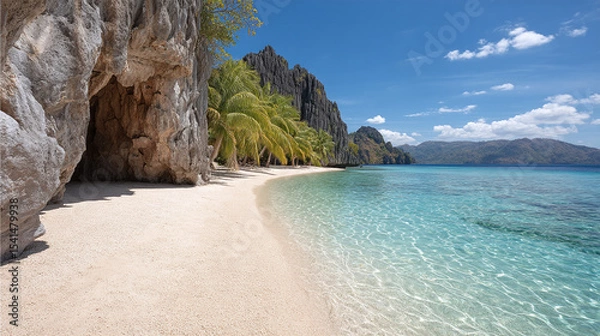 Fototapeta Secluded Tropical Beach Cave and Crystal Clear Water