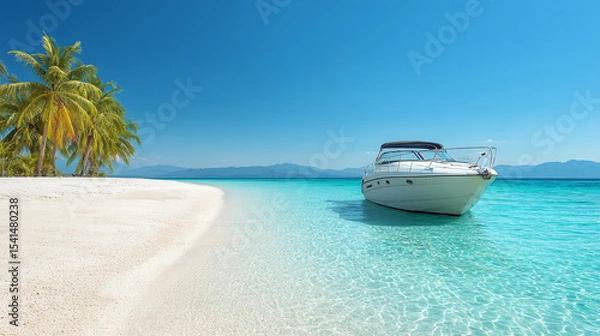 Fototapeta Luxury Yacht Moored at a Tropical Beach Paradise