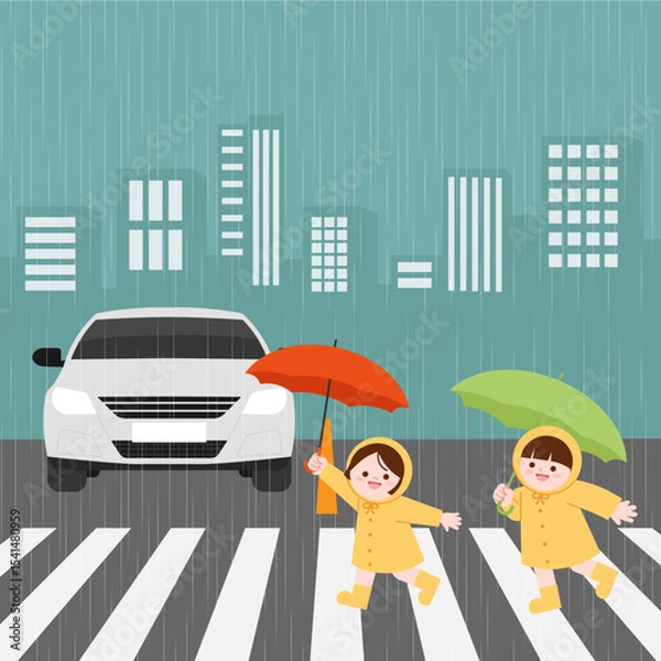 Fototapeta 비오는날 횡단보도