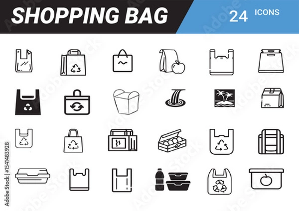 Fototapeta Iconic Shopping Bags Collection: A comprehensive collection of shopping bag icons, showcasing a range of styles and designs. Each icon encapsulates the essence of retail convenience.