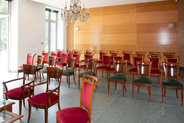 Fototapeta wedding city hall spacious town hall with natural light and empty chairs ready for marriage event