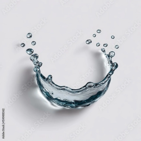 Obraz Fluid Dynamics - Photorealistic Natural Water Splash Semicircle with Suspended Droplets on White Background