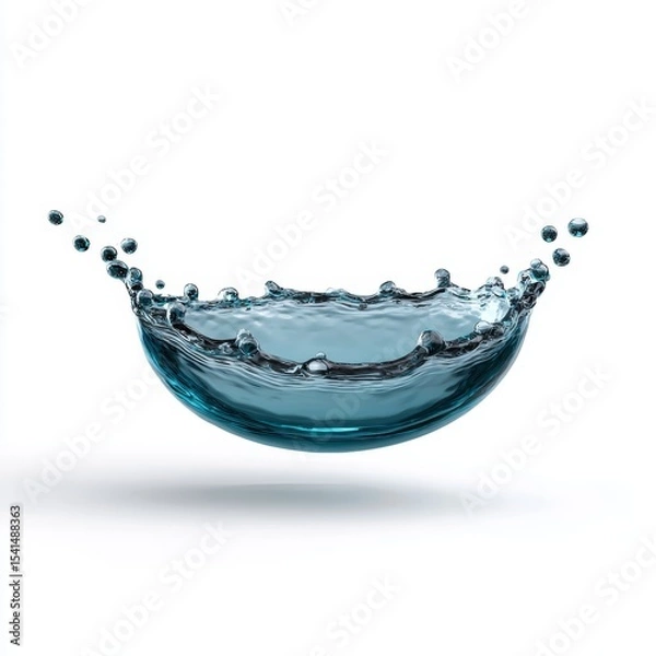 Obraz Photorealistic Natural Water Semicircle Splash with Suspended Droplets and Smooth Flow on White Background