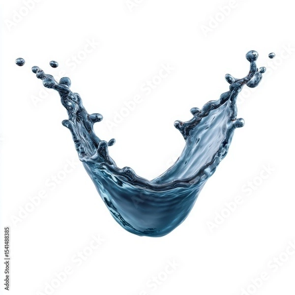Obraz Dynamic and Detailed V-Shaped Water Splash with Turbulent Wave Pattern on White Background, Photorealistic