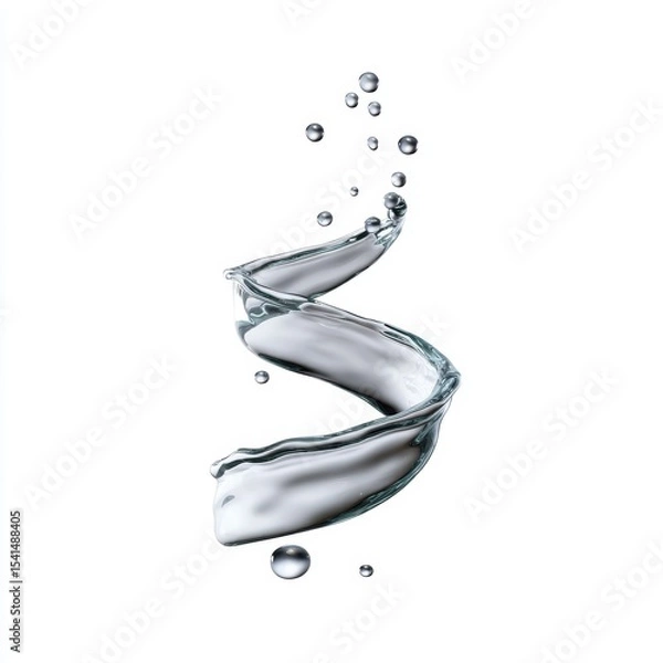 Obraz Pure Organic Water Splash in Spiraling Motion with Scattered Beads Against White Background - Photorealistic Nature Shot
