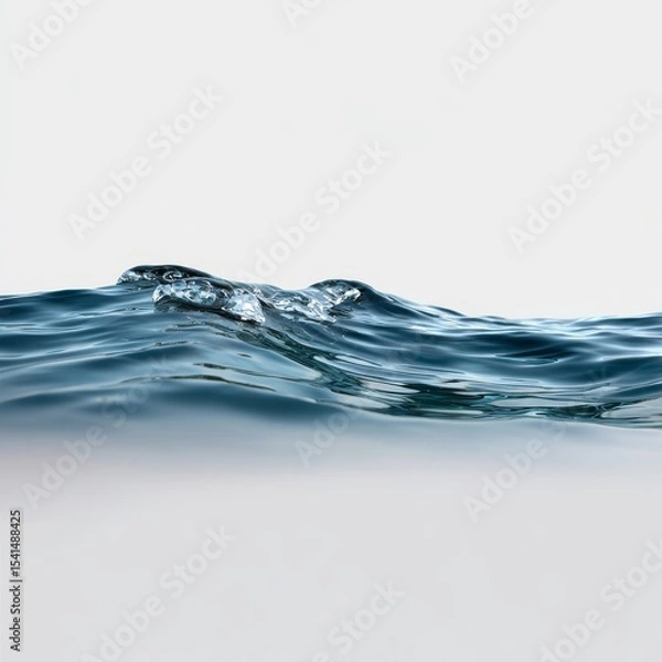 Obraz Serene Water Wave with Delicate S-Shaped Ripples and Surface Tension Reflections on White Background, High-Resolution Photorealistic Image