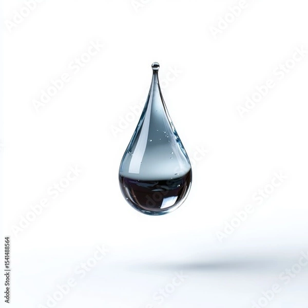 Obraz Elegantly Suspended Water Droplet with Surface Tension and Light Reflection on White Background, Photorealistic Macro Shot