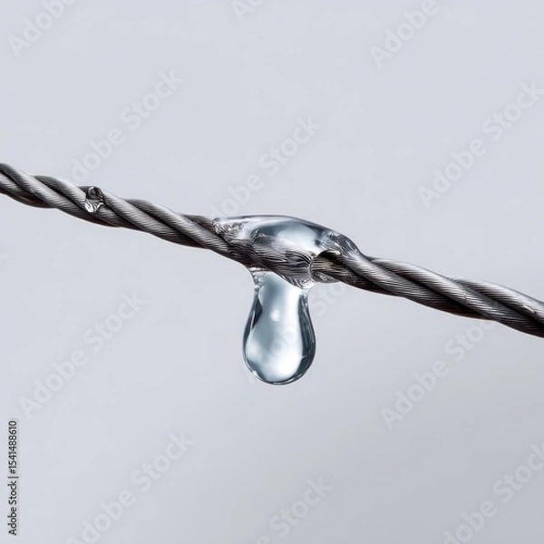 Obraz Macro Close-up of Water Film on Curved Wire Showing Surface Tension - Photorealistic Illustration on White Background