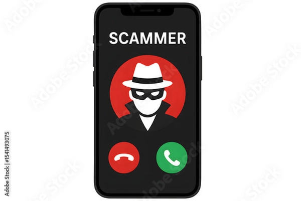 Obraz Smartphone screen displaying a scammer call with warning message