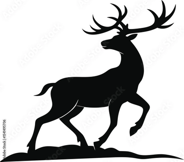 Obraz Deer silhouette with large antlers isolated on white background