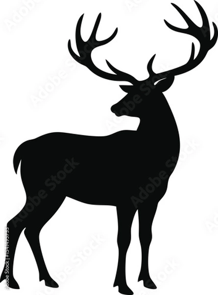 Obraz Deer silhouette with large antlers isolated on white background