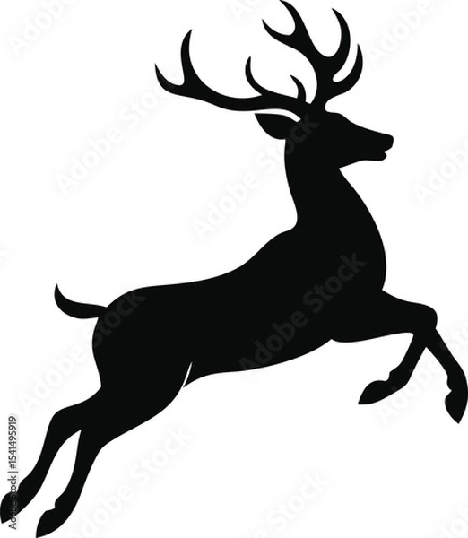 Obraz Reindeer jumping isolated on white background in silhouette style