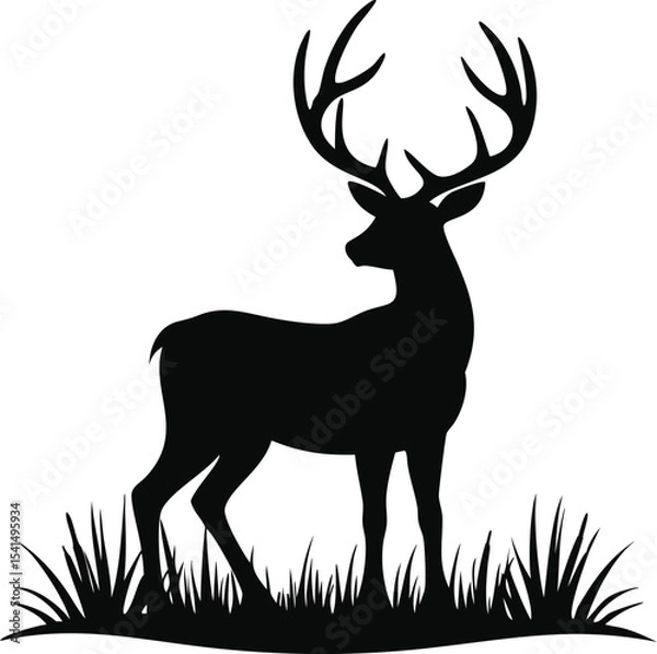 Obraz Deer silhouette stands in grass isolated on white background