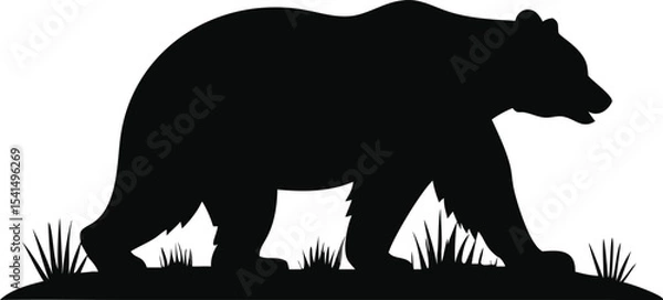 Obraz Bear silhouette walking in grass isolated on white background